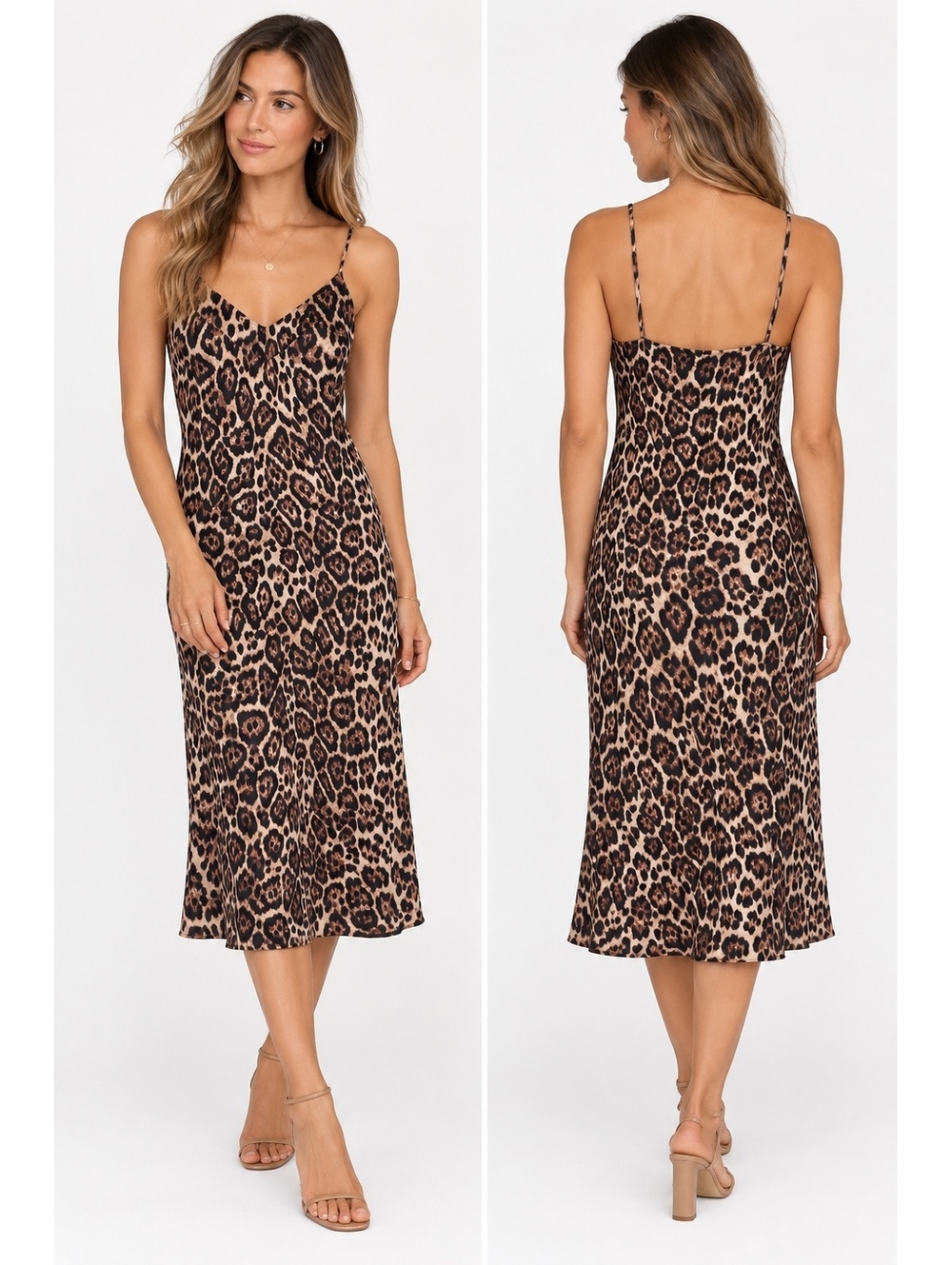 Equipment Animal Print Slip Dress V-Neck Spaghetti Straps Satin S